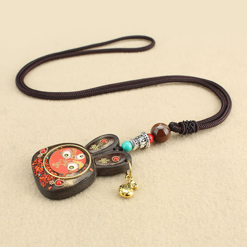 Tibet Ebony Five God of Wealth Thangka Necklace Pendant