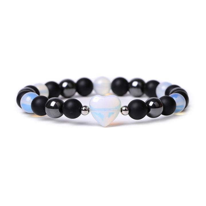 Buddha Stones Black Onyx Tiger Eye Stone Crystal Love Heart Protection Bracelet