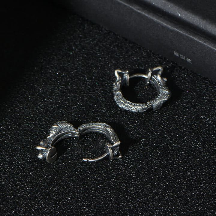 925 Sterling Silver Dragon Hoop Pattern Protection Earrings