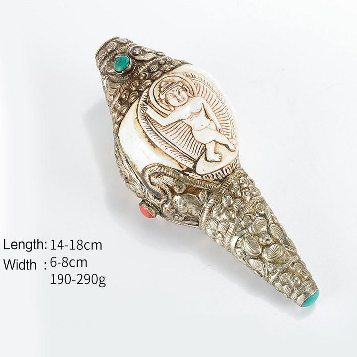 Tibetan Handmade Engraved Shankha Buddha Conch Shell Wealth Positive Decoration