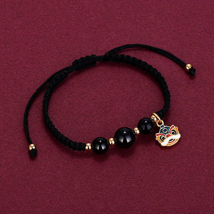 Buddha Stones Handmade Black Onyx Bead Dancing Lion Fortune Bracelet