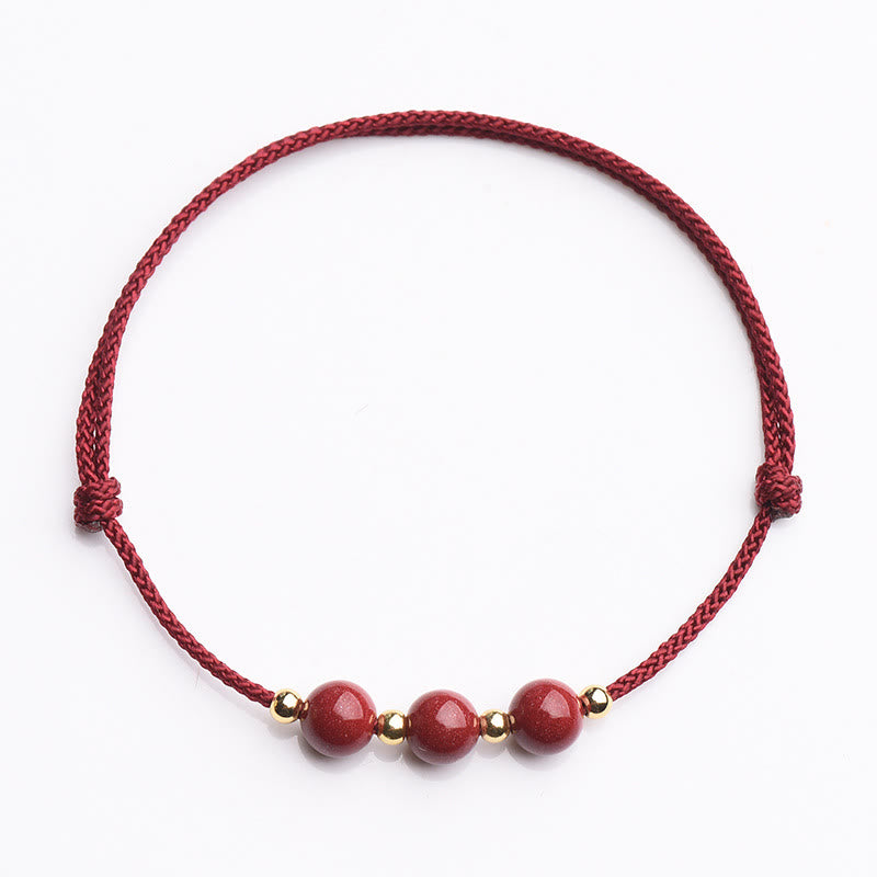 Buddha Stones Natural Lucky Cinnabar Bead Blessing String Bracelet Anklet