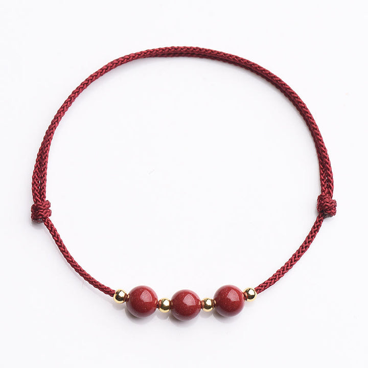 Buddha Stones Natural Lucky Cinnabar Bead Blessing String Bracelet Anklet