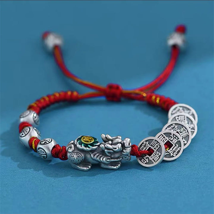 Buddha Stones Feng Shui Five Emperor Coins PiXiu Protection Wealth Bracelet