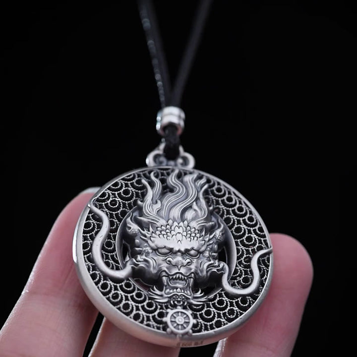 Buddha Stones 999 Sterling Silver Year Of The Dragon Handcrafted Dragon Head Relief Carved Protection Necklace Pendant