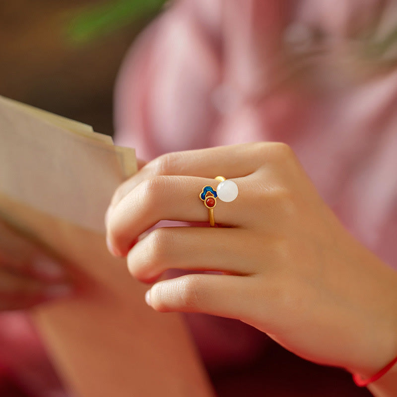 White Jade Auspicious Cloud Blessing Luck Ring