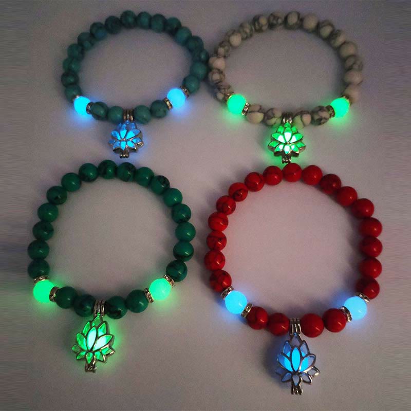 Buddha Stones Tibetan Turquoise Glowstone Luminous Bead Lotus Protection Bracelet