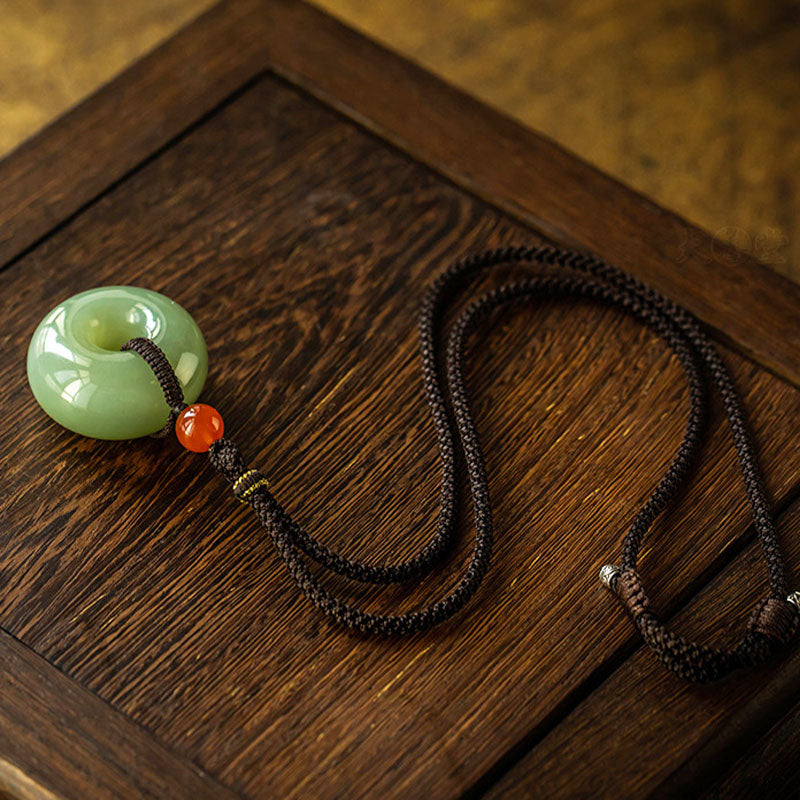 Natural Round Jade Gray Jade Peace Buckle Luck Necklace Pendant