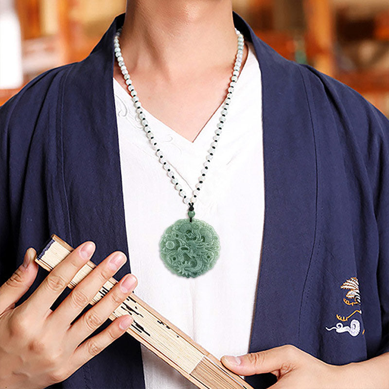 Buddha Stones Chinese Zodiac Dragon Jade Fortune Necklace String Pendant