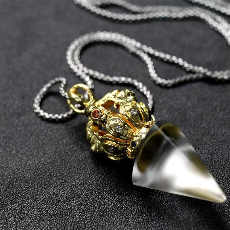 Buddha Stones Tibetan Dorje Vajra 4 Prong Lotus Liuli Crystal Strength Necklace Pendant