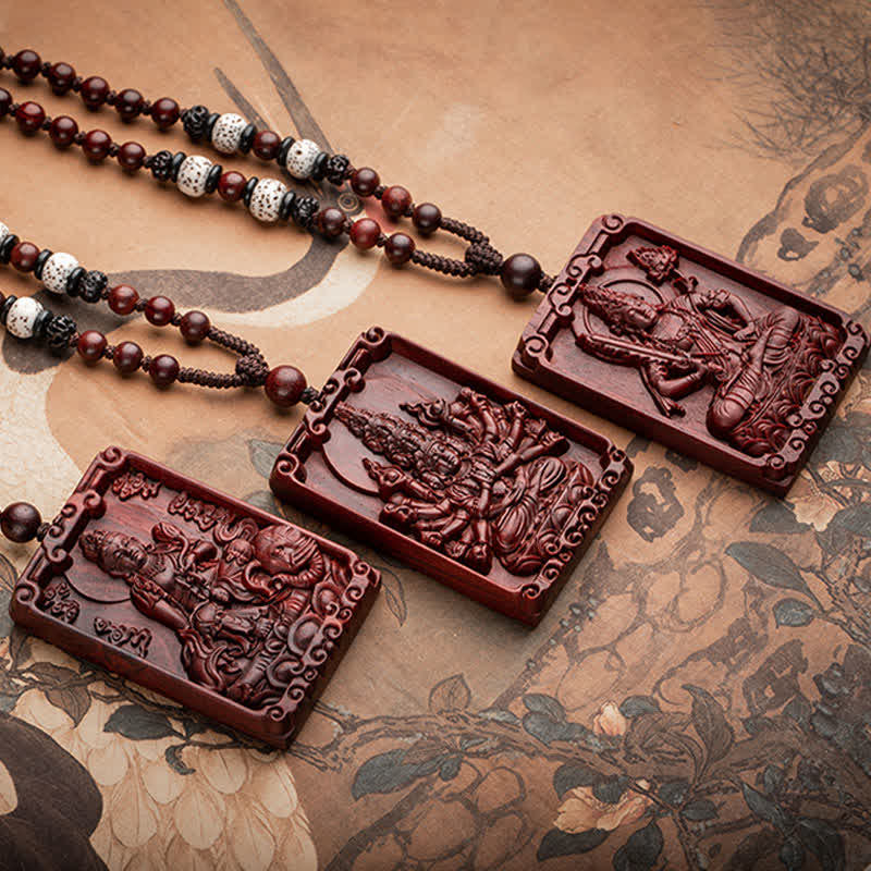 Chinese Zodiac Natal Buddha Small Leaf Red Sandalwood Protection Necklace Pendant