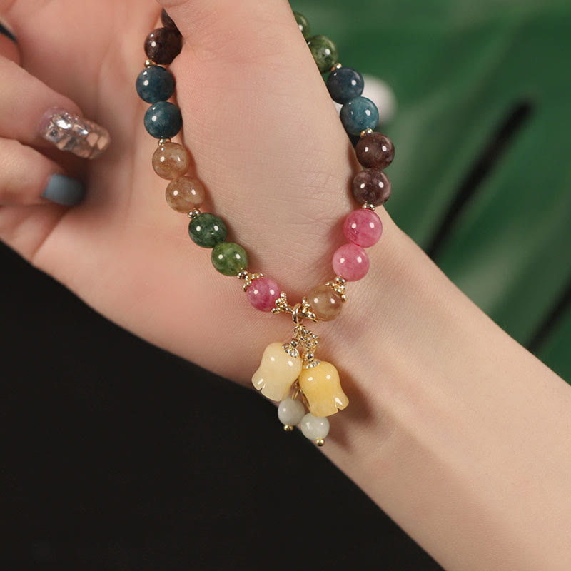 Buddha Stones Natural Colorful Tourmaline Flower Bead Love Bracelet