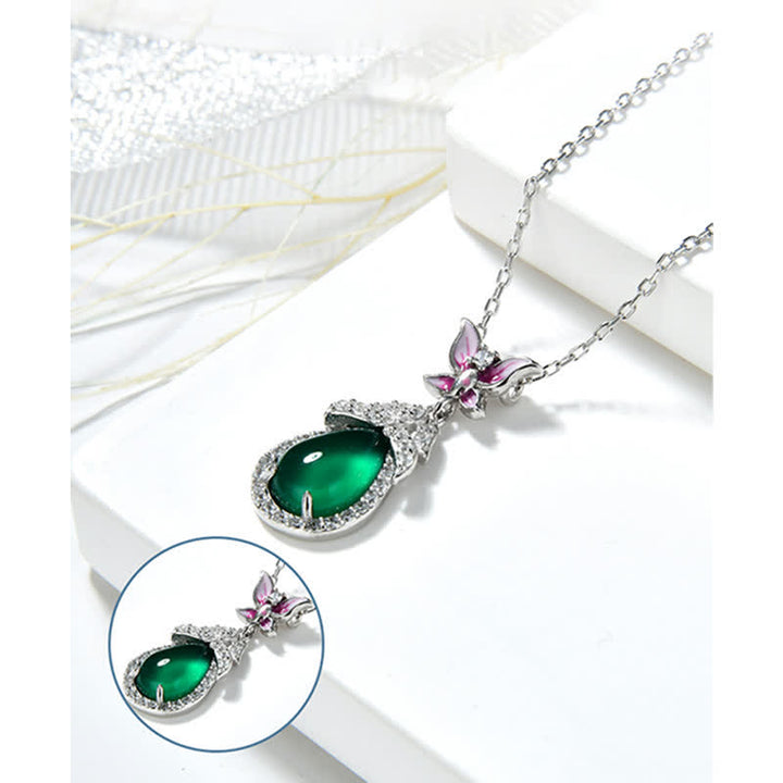 925 Sterling Silver Green Chalcedony Butterfly Zircon Courage Necklace Pendant