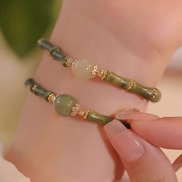 Buddha Stones 14K Copper Plated Peridot Hetian Jade Bamboo Pattern Luck Bracelet