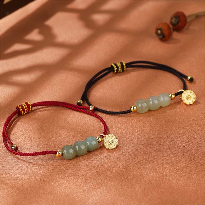 Buddha Stones Handmade Hetian Jade Bead Lotus Pod Prosperity Luck Braided Bracelet