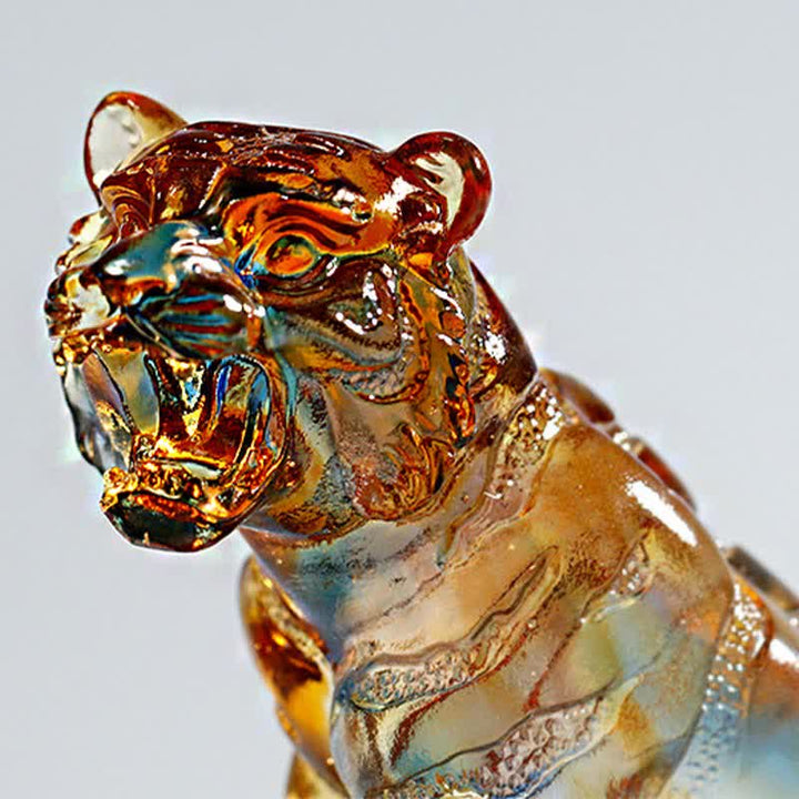 Handmade Liuli Crystal Tiger Art Piece Protection Home Decoration