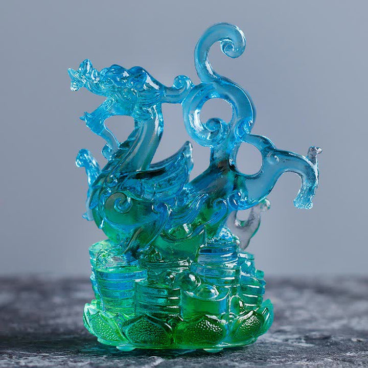 Buddha Stones Feng Shui Four Symbols Azure Dragon Handmade Liuli Crystal Art Piece Home Office Decoration