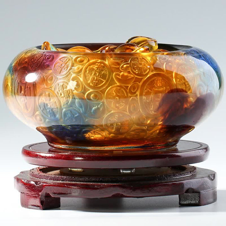 Handmade Liuli Crystal Treasure Bowl Ingots Art Piece Home Decoration