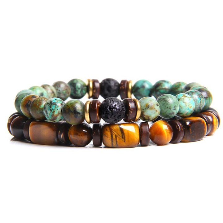 Buddha Stones 2PCS Healing Crystal Emperor Stone Tiger Eye Bead Bracelet