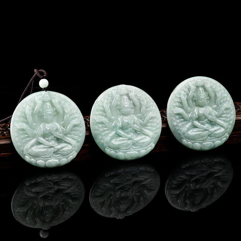 Thousand-Hand Kwan Yin Avalokitesvara Jade Blessing String Necklace Pendant