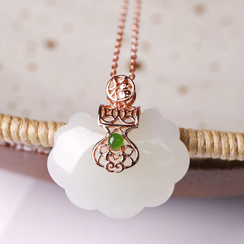 925 Sterling Silver White Jade Blessing Happiness Necklace Chain Pendant