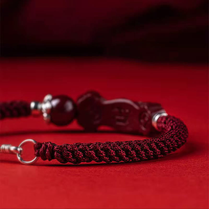 Buddha Stones Handcrafted PiXiu Cinnabar Wealth Luck Braided Bracelet