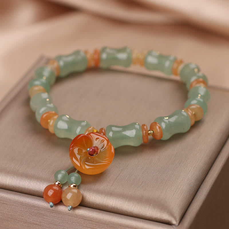 Buddha Stones Natural Jade Bamboo Flower Pattern Luck Bracelet