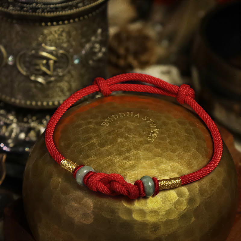 Bring Good Luck Red String Jade Fortune Knot Braided Couple Bracelet