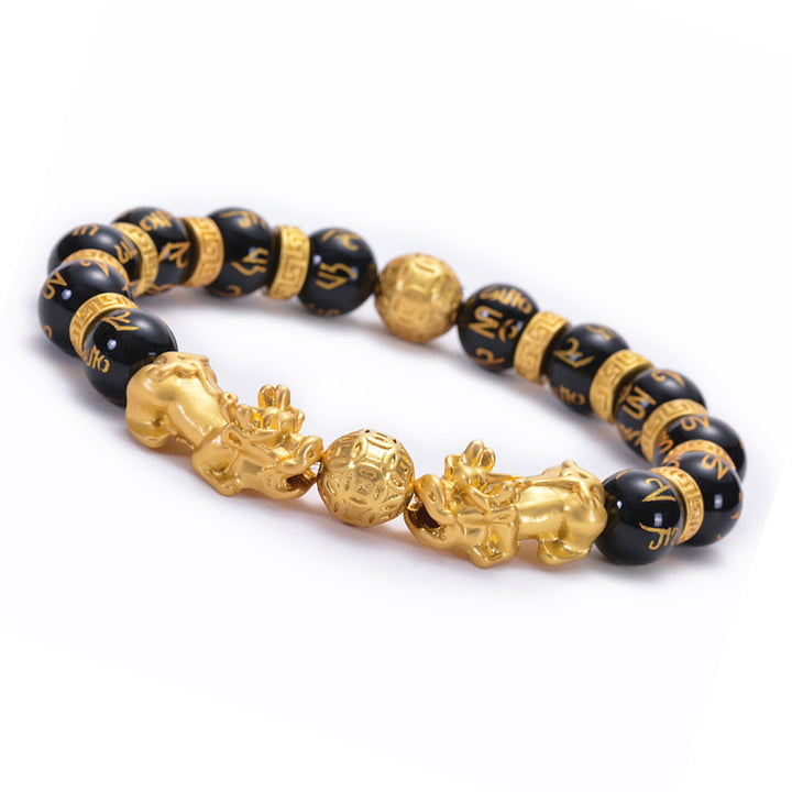 Buddha Stones Double Pixiu Obsidian Wealth Bracelet