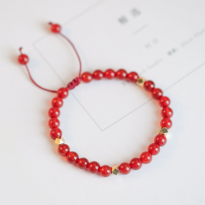 Natural Red Agate Endless Knot Four Leaf Clover Star Confidence String Bracelet