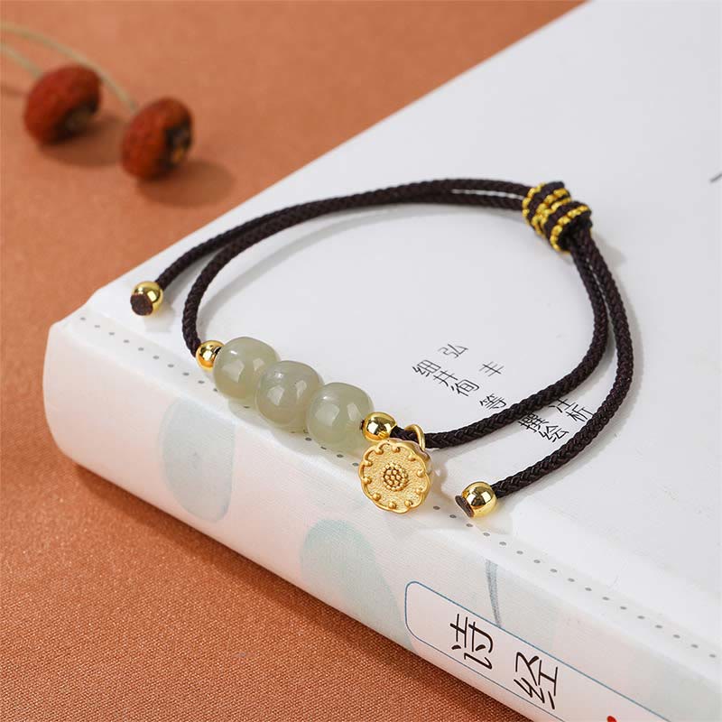 Buddha Stones Handmade Hetian Jade Bead Lotus Pod Prosperity Luck Braided Bracelet