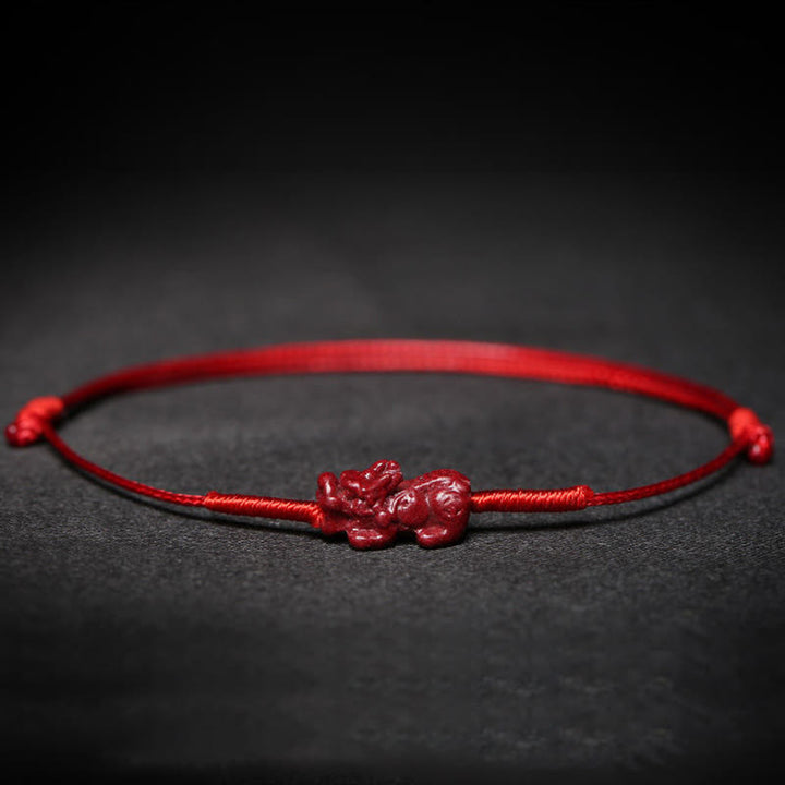 Handmade Plum Blossom Four Leaf Clover PiXiu Lotus Koi Fish Cinnabar Blessing Braid Bracelet