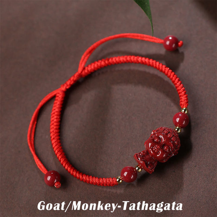 Buddha Stones Chinese Zodiac Natal Buddha Cinnabar Amulet Blessing String Bracelet