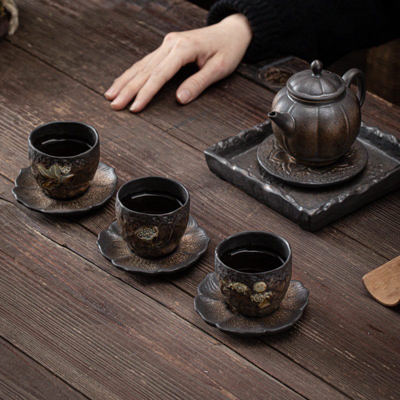 Buddha Stones Lotus Pod Leaf Flower Auspicious Clouds Ceramic Teacup Kung Fu Tea Cup