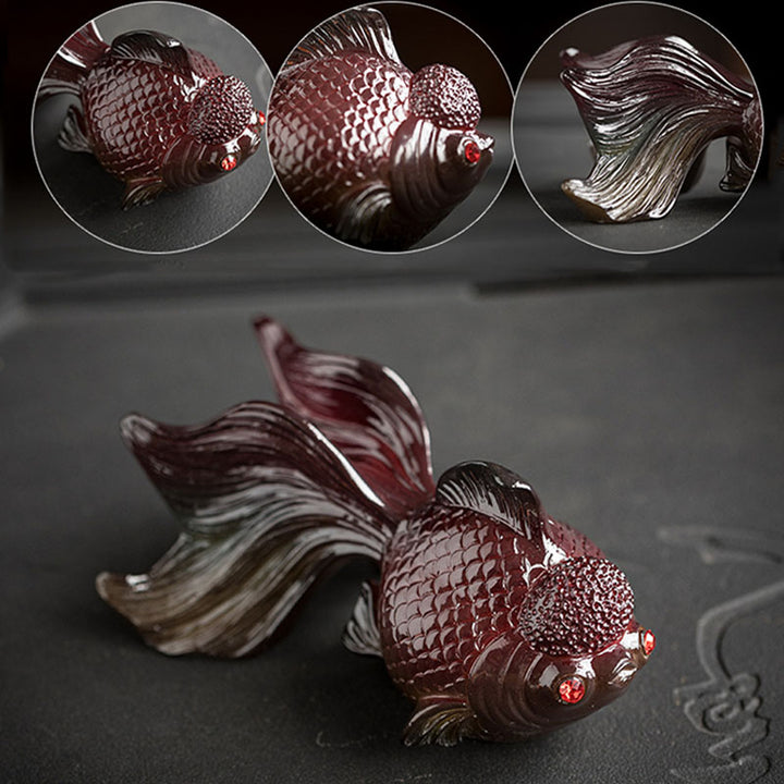 Buddha Stones Color Changing Koi Fish Resin Tea Pet Wealth Home Figurine Decoration