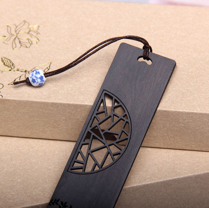 Buddha Stones The Tree of Life Ebony Wood Small Leaf Red Sandalwood Bookmarks With Gift Box