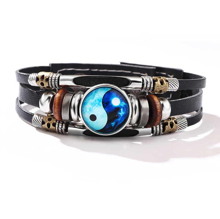 Buddha Stones Yin Yang Leather Balance Bracelet