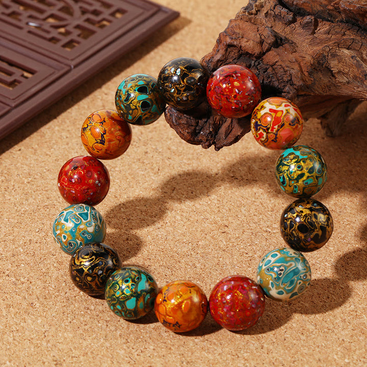 Buddha Stones Natural Multicolored Lacquer Beads Calm Bracelet