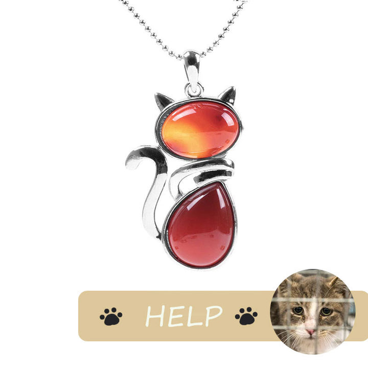 "Save A Cat" Cute Cat Pattern Natural Crystal Protection Cat-Loving Pendant Necklace