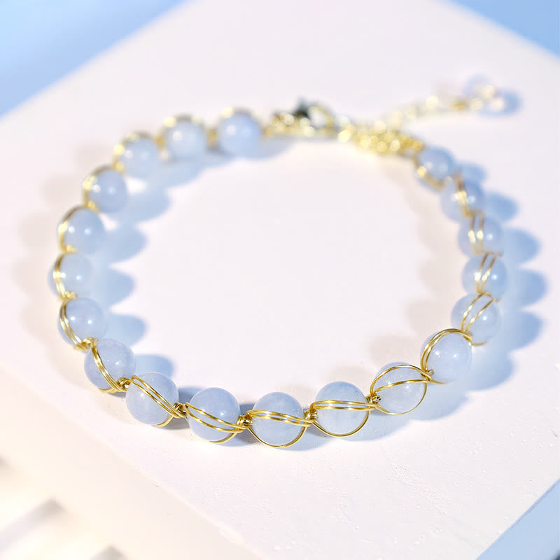 14K Gold Plated Natural Aquamarine Healing Charm Bracelet