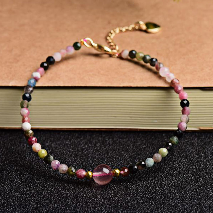 Buddha Stones Natural Colorful Tourmaline Strawberry Quartz Bead Positive Love Bracelet