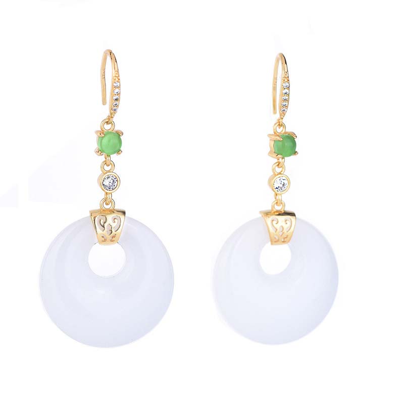 FengShui White Jade Blessing Drop Earrings