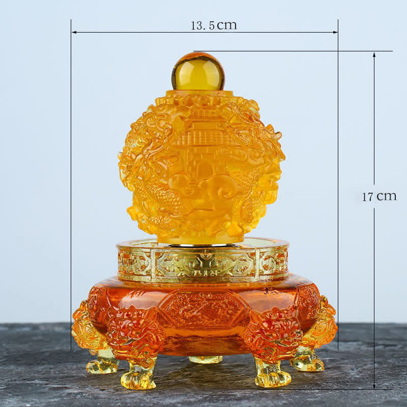 Buddha Stones Feng Shui Auspicious Dragon Handmade Liuli Crystal Rotatable Art Piece Luck Home Office Decoration