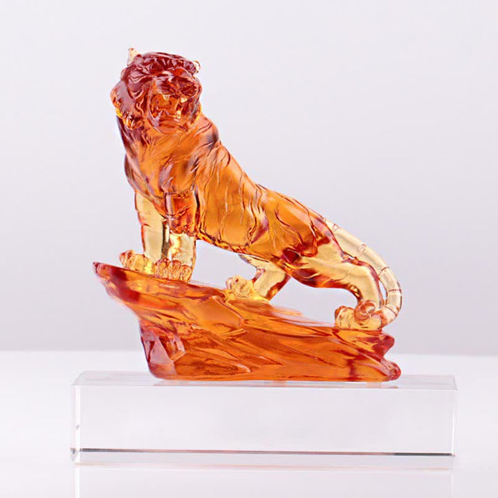 Handmade Liuli Crystal Tiger Art Piece Protection Home Decoration