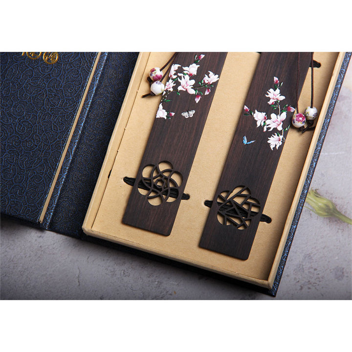 Buddha Stones Butterfly Flower Ebony Wood Bookmarks With Gift Box