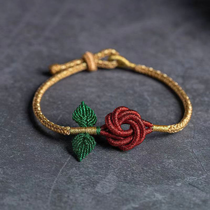 Buddha Stones Rose Flower Rope Eight Thread Peace Knot Luck Handmade Bracelet