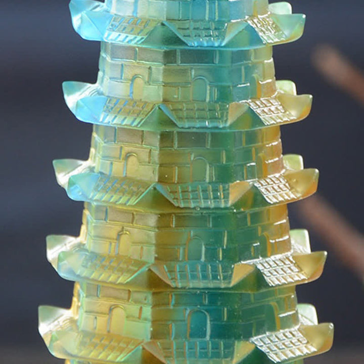 Feng Shui Wenchang Tower Handmade Liuli Crystal Pagoda Art Piece Luck Home Office Decoration