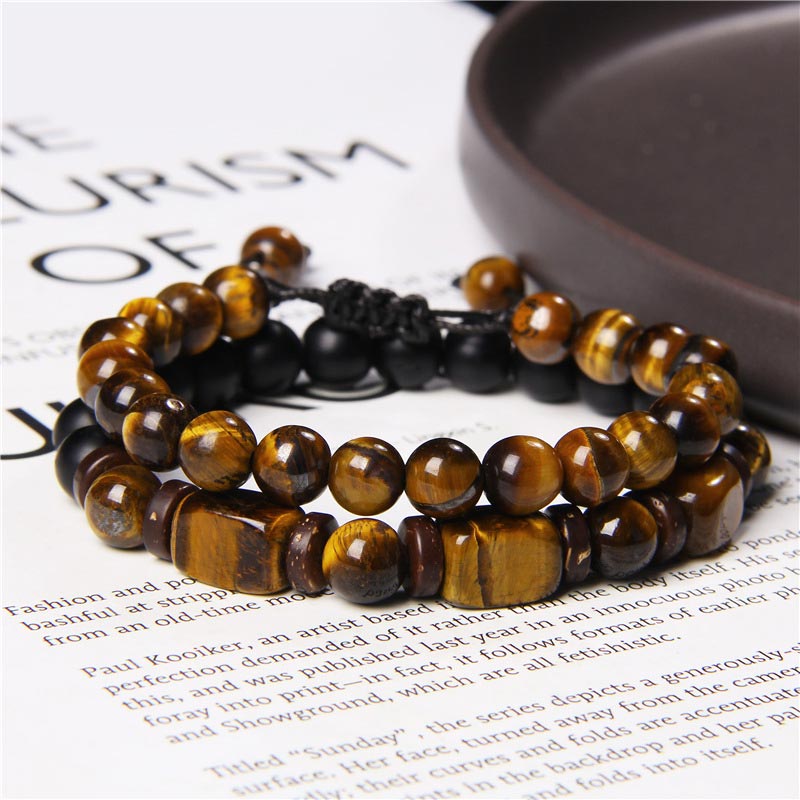 Buddha Stones Tiger Eye Frosted Stone Hematite Courage Bracelet