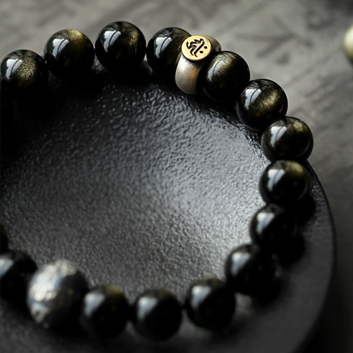 Buddha Stones Chinese Zodiac Natal Buddha Obsidian Purification Bracelet