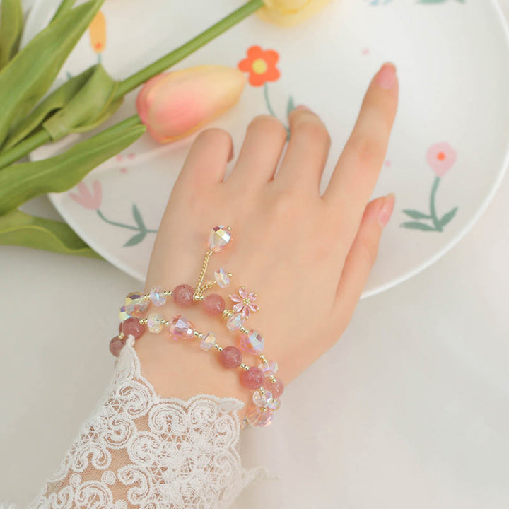 Buddha Stones Strawberry Quartz Zircon Flower Healing Double Wrap Bracelet